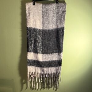 Celtic Ore Neutral Grey, Cream, Black Fringe long Scarf NWT